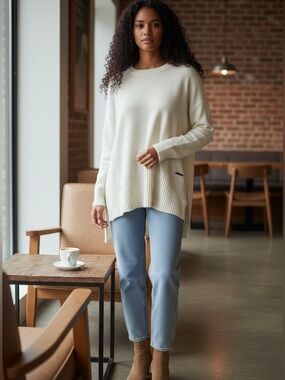 🤍 Peace Love World Cream High Low Knit Sweater Size S